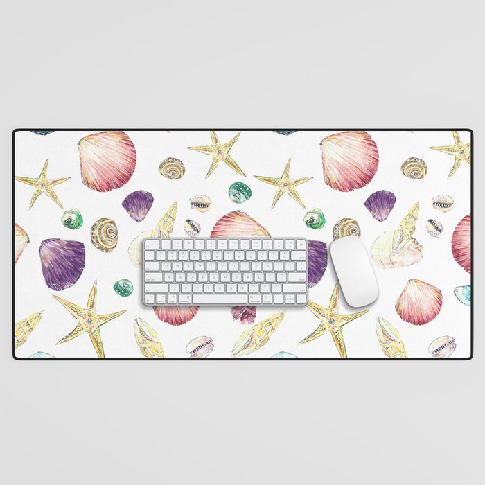 Watercolour Seashell repeat pattern Desk Mat