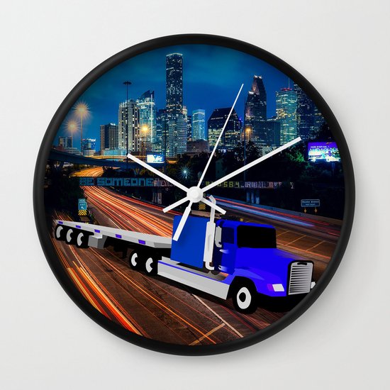 18 Wheeler Semi Truck On Houston Highway Wall Clock