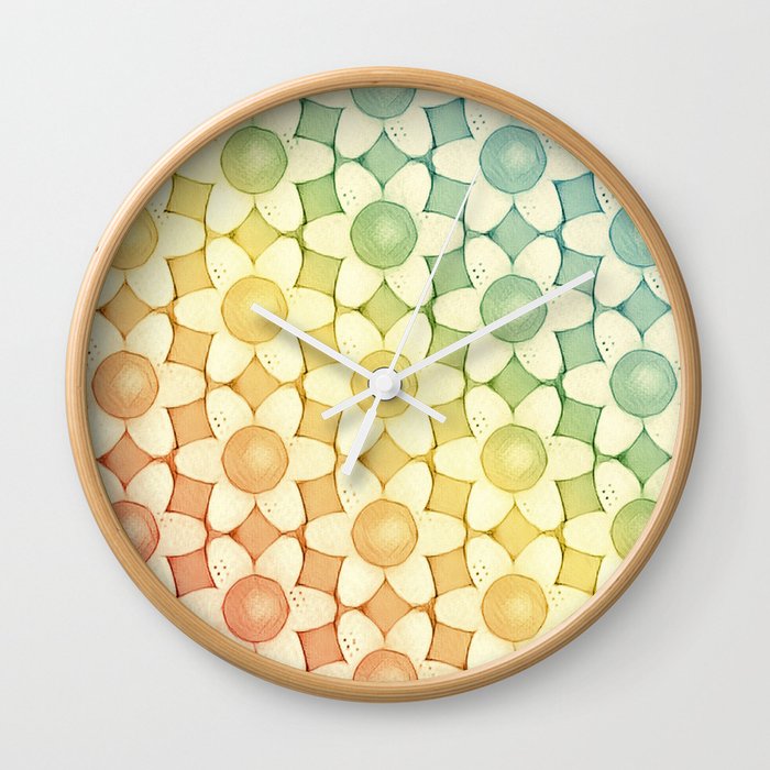 Chunky Daisies Retro Rainbow Wall Clock