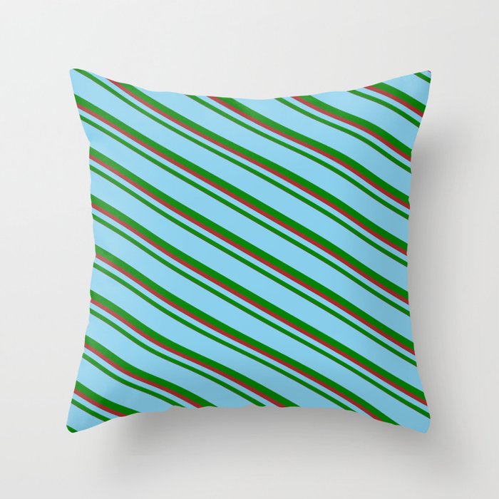 Sky Blue, Green, and Brown Colored Lines/Stripes Pattern Throw Pillow