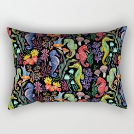 Undersea seahorses，mushrooms and corals- black Rectangular Pillow
