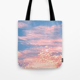Pink Clouds in Bright Blue Sky Tote Bag