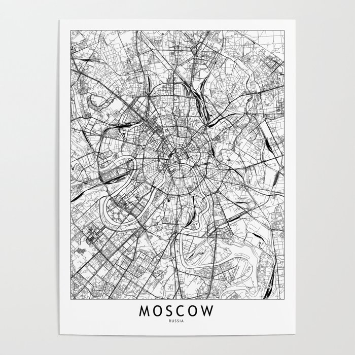 Moscow White Map Poster