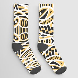 Charcoal White and Yellow Abstract Tribal Pattern Socks