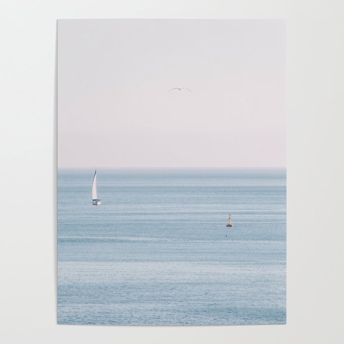 Ocean - Sail boat in calm sea - travel photography Poster