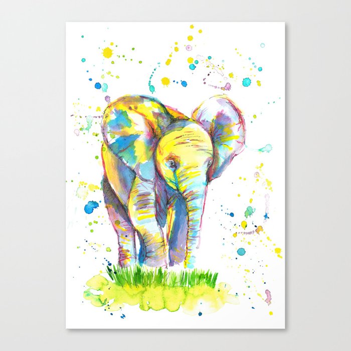 Baby Elephant Watercolor Painting Print Canvas Print By