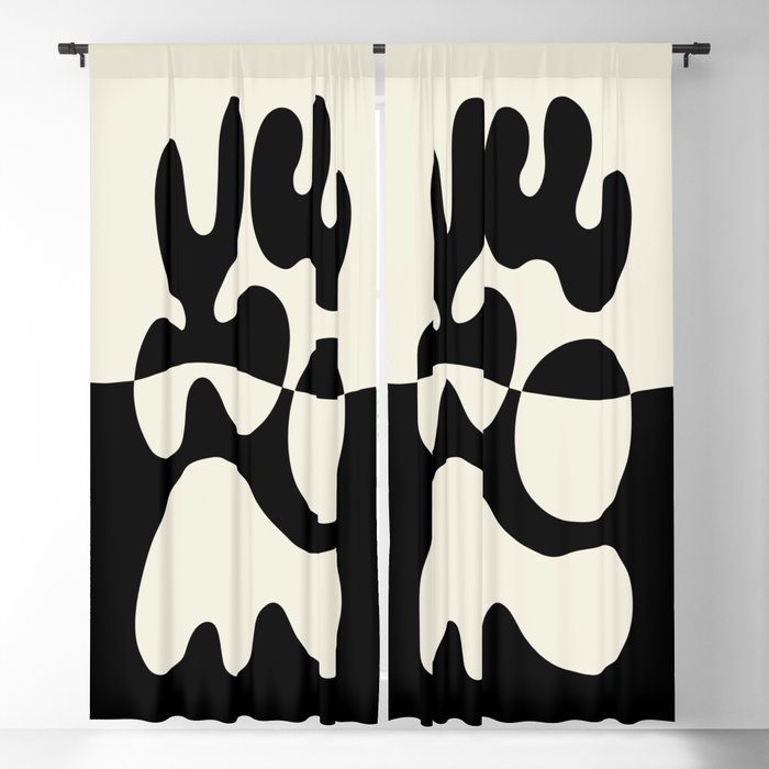 Mid Century Modern Organic Abstraction 235 Black and Ivory White Blackout Curtain