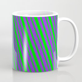 [ Thumbnail: Lime & Purple Colored Striped/Lined Pattern Coffee Mug ]