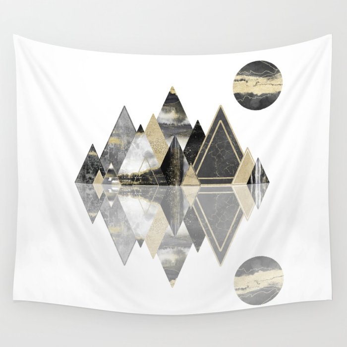 Mountain Morning Geometric Gold Wall Tapestry