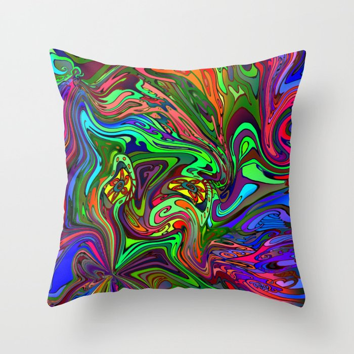 Converging Colorful Swirls Psychedelic Pattern Throw Pillow