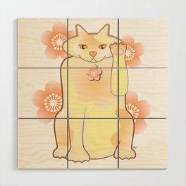 Sakura Lucky Cat Wood Wall Art