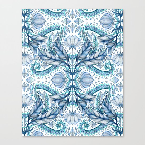 Lily, Leaf & Triangle Pattern – blues Canvas Print