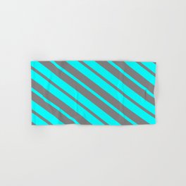[ Thumbnail: Cyan & Gray Colored Lines/Stripes Pattern Hand & Bath Towel ]