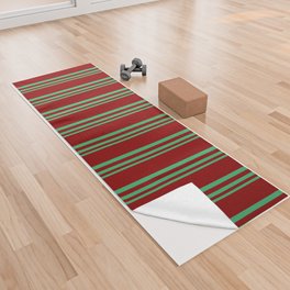 [ Thumbnail: Sea Green & Dark Red Colored Stripes/Lines Pattern Yoga Towel ]