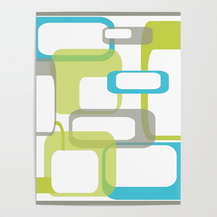 Mid-Century Modern Rectangle Design Blue Green and Gray Poster
