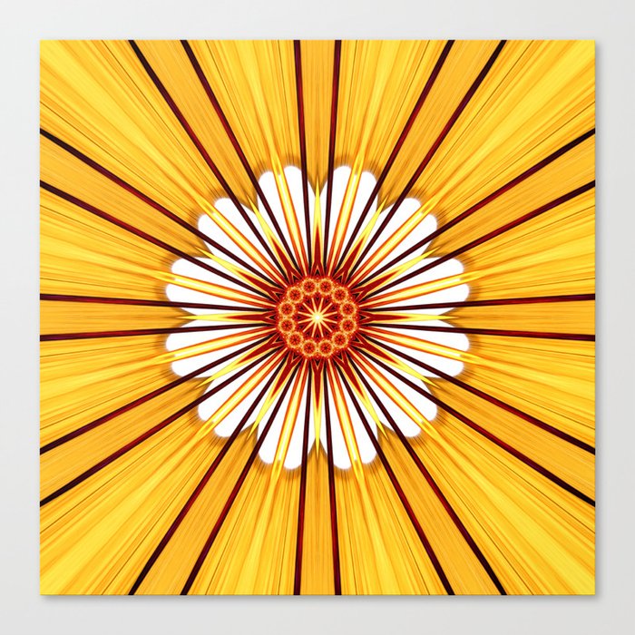 Dramatic rays from a fabulous yellow universe abstract celestial glowing red sun. Canvas Print