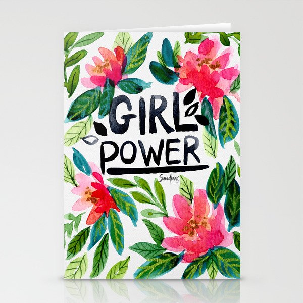 GIRL POWER Floral Watercolor White Stationery Cards