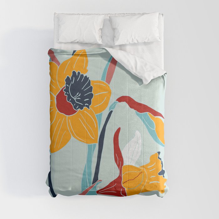 Mid Century spring floral Comforter