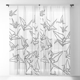 Origami Cranes Linocut Sheer Curtain