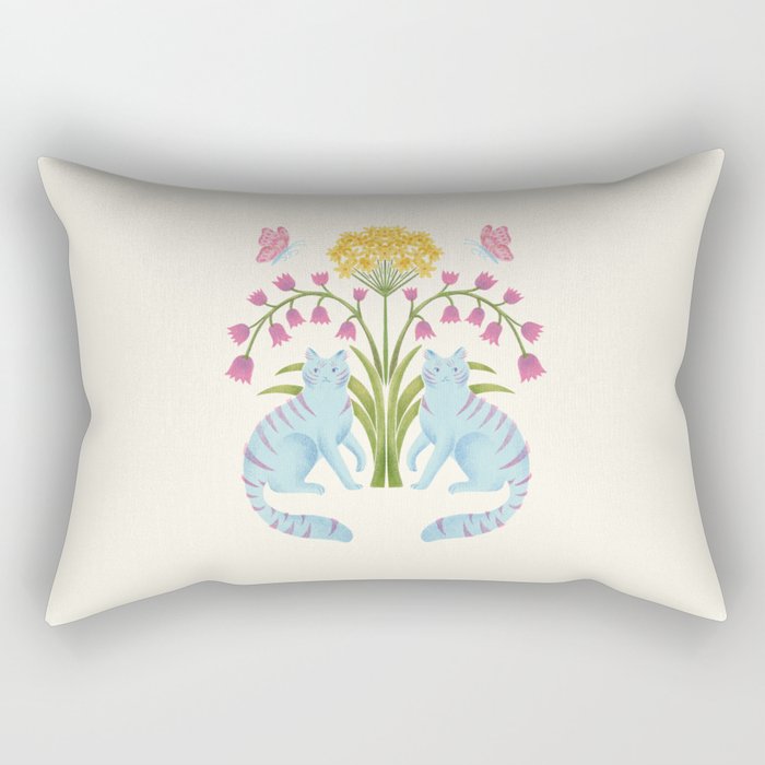 Fantastic Blue Cats & Flowers Rectangular Pillow