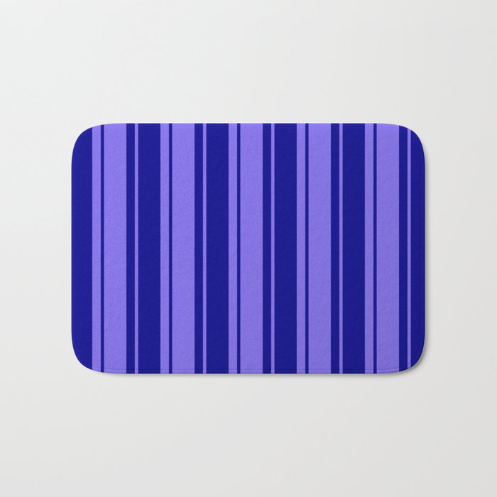 Medium Slate Blue & Dark Blue Colored Lines/Stripes Pattern Bath Mat