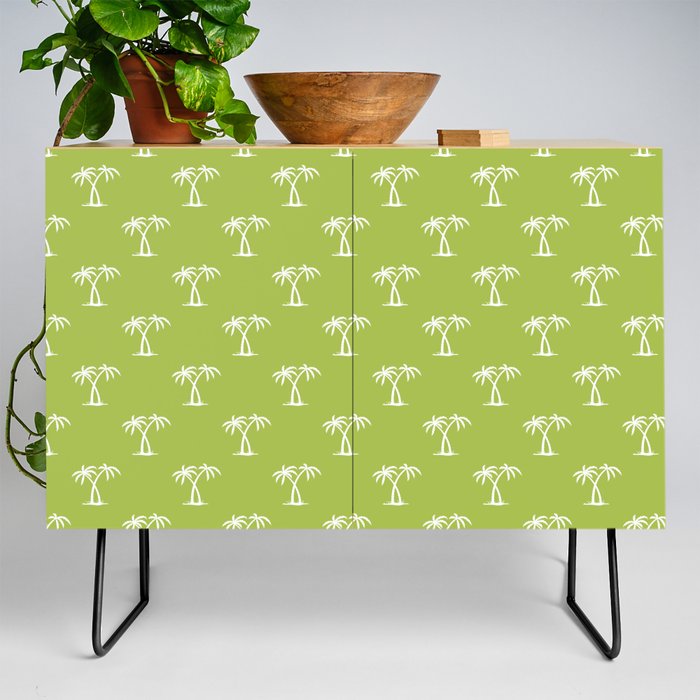 Light Green And White Palm Trees Pattern Credenza