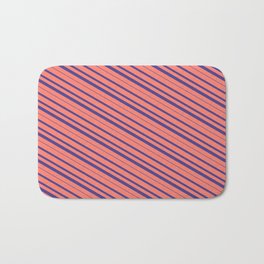 [ Thumbnail: Salmon and Dark Slate Blue Colored Lined/Striped Pattern Bath Mat ]