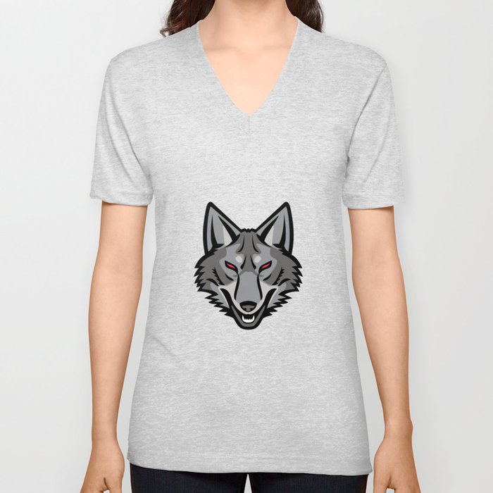 Gray Coyote Head Mascot V Neck T Shirt