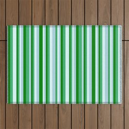 [ Thumbnail: Light Cyan, Light Blue, Green, and Sea Green Colored Pattern of Stripes Outdoor Rug ]
