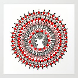 Holiday Reindeer Red and Black Mandala Art Print | Pattern, Black, Mandala, Red, Other, Christmas, Drawing, White, Reindeer, Festive 