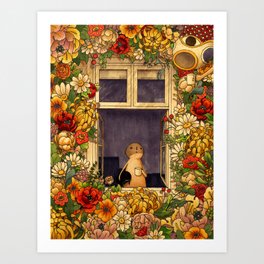 Flower Garden Kunstdrucke | Nature, Illustration, Curated, Ink Pen, Spring, Flower, Flowers, Sun, Window, Drawing 