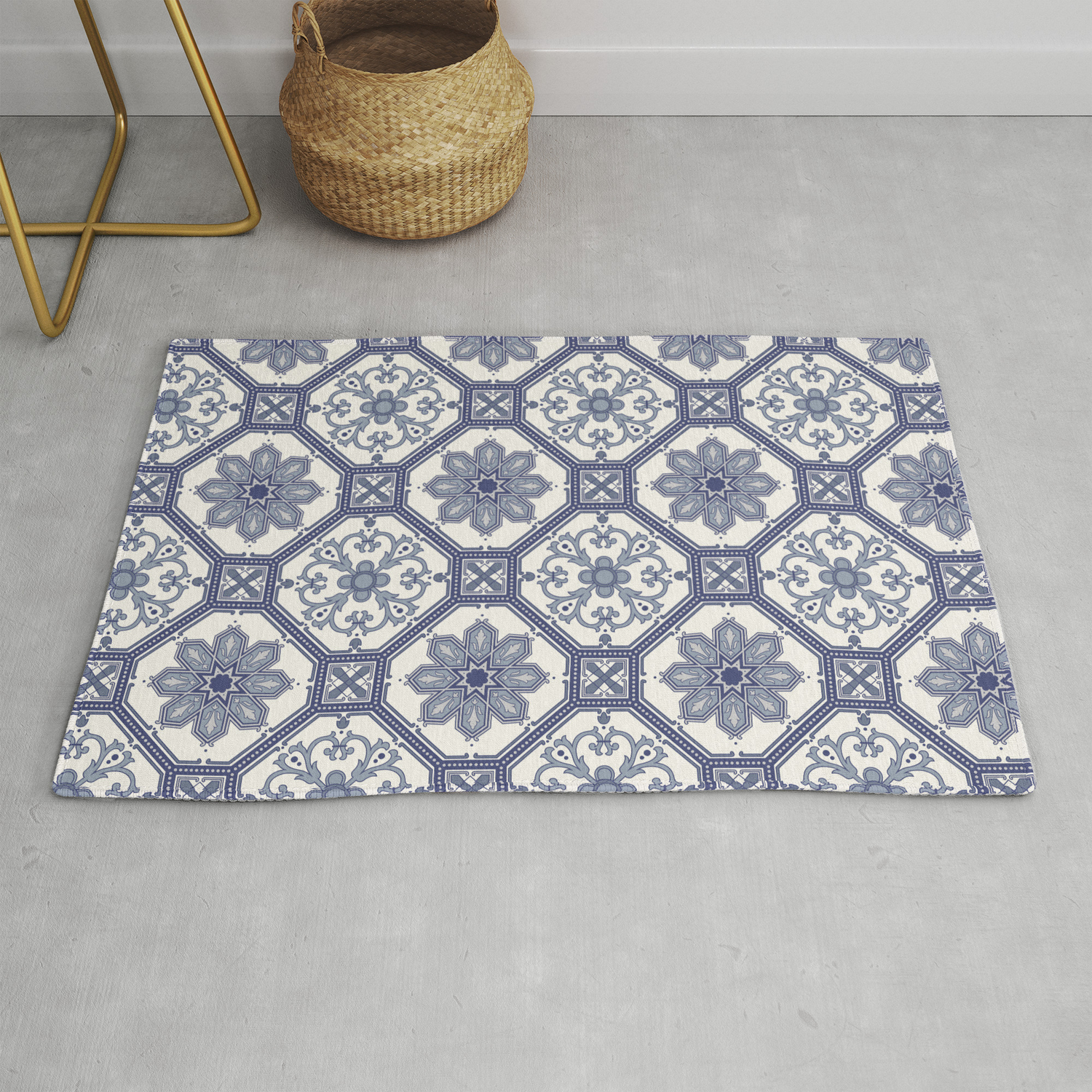 White Blue Contemporary Floral Pattern Rug By Robincurtiss Society6