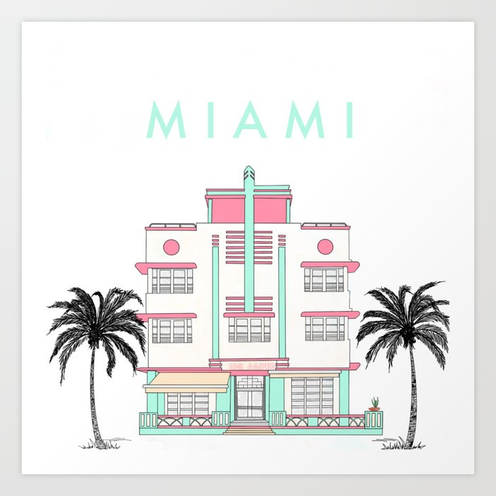Miami Art Deco Vibes Art Print by Suyii