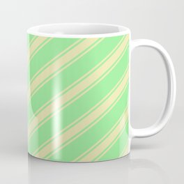 [ Thumbnail: Light Green and Pale Goldenrod Colored Lined/Striped Pattern Coffee Mug ]