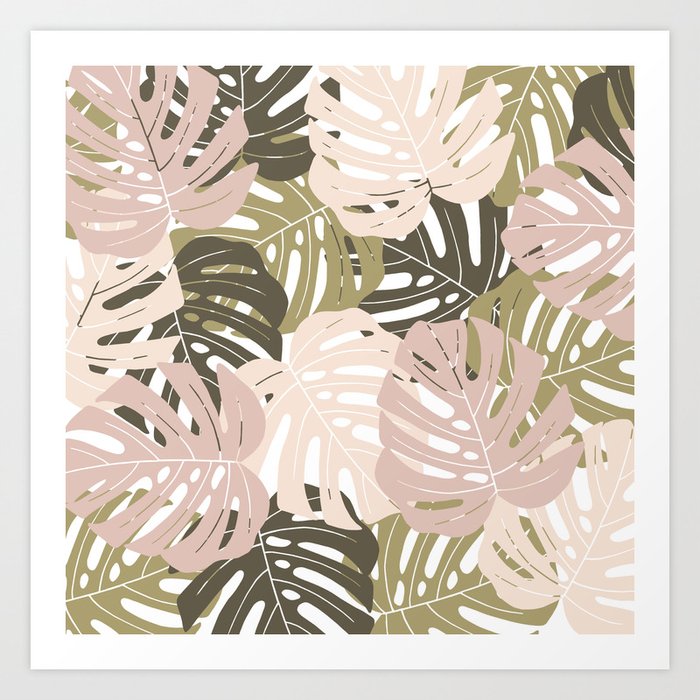 Green monstera deliciosa leaves Jungle leaves Palm leaves Tropical Art Print