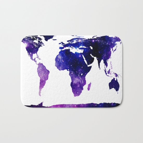 World Map Purple Blue Bath Mat