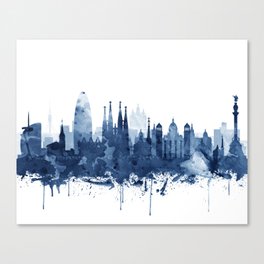 Barcelona Skyline Watercolor Blue, Art Print By Synplus Canvas Print
