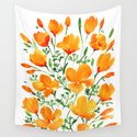 Watercolor California poppies Wall Tapestry