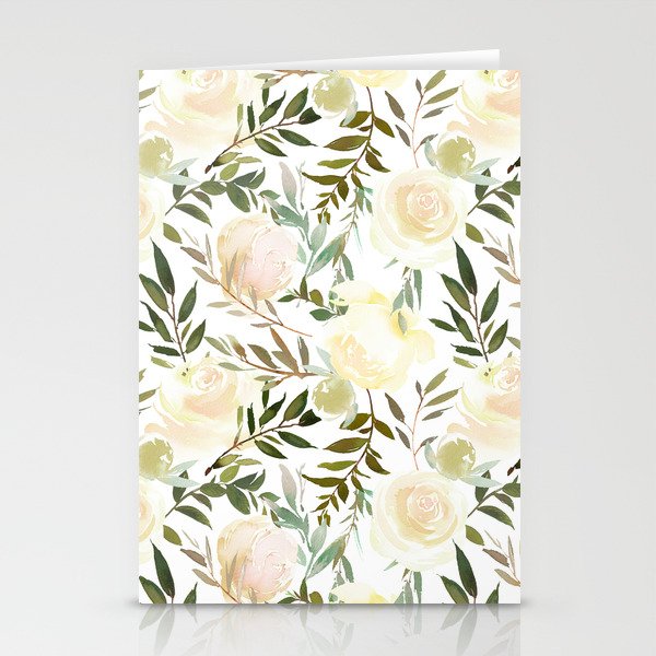 Modern blush yellow pink green watercolor botanical pattern Stationery Cards