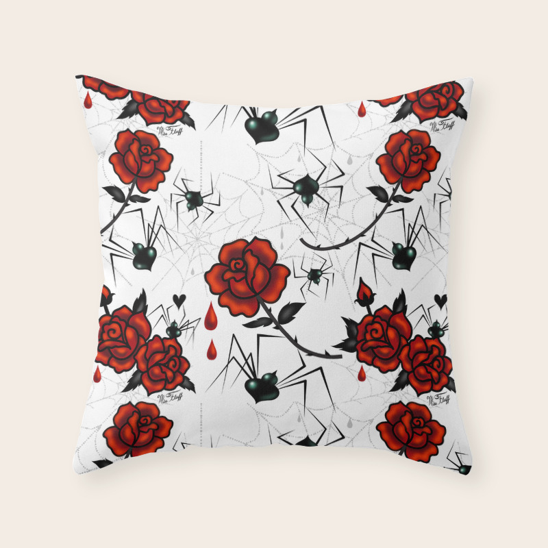 Black Widow Spider With Red Rose Throw Pillow By Fluffshop Society6