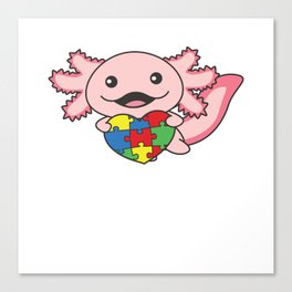 Autism Awareness Month Puzzle Heart Axolotl Canvas Print