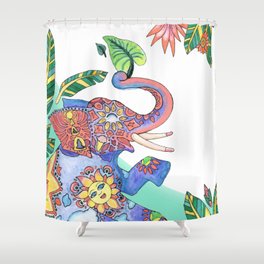 The Happy Elephant - Turquoise Shower Curtain