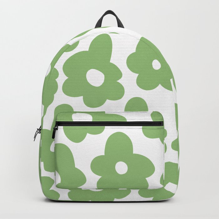 Psychedelic Sage Green 60's Flowers 2 Backpack