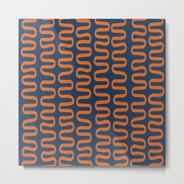 Abstract Shapes 268 in Navy Blue and Orange (Snake Pattern Abstraction) Metal Print
