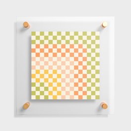 Corner Check Pattern in Light Muted Green Blush Yellow Cream Floating Acrylic Print