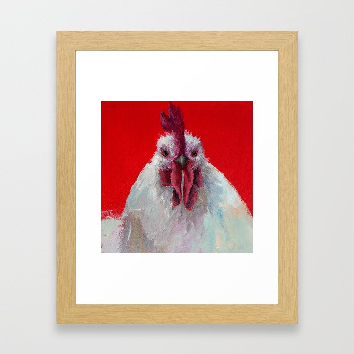 Chicken on Red Framed Art Print