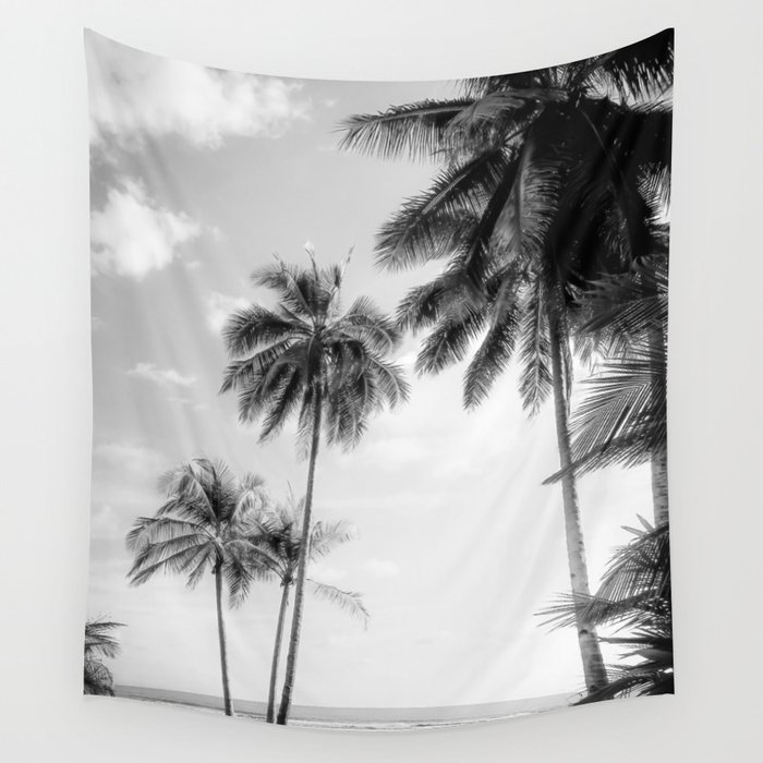 Palm Trees And Sunshine At The Beach in Black & White Wall Tapestry