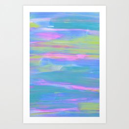 Vaporwave Brushstrokes Abstract Painting in Bright Blue, Green and Pink Art Print