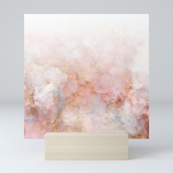 Beautiful Pink and Gold Ombre marble under snow Mini Art Print