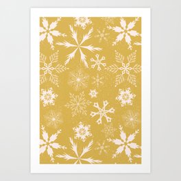 Snowflake Collection-Snowflake pattern on Mustard Yellow Art Print